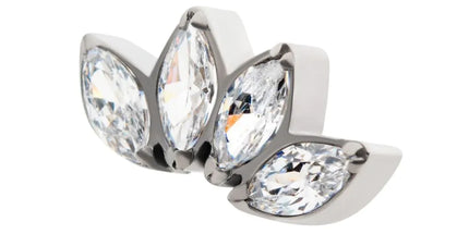 Invictus Titanium Threadless 4 Cluster Fan Shape Top with Prong Set Marquise CZ/Opal