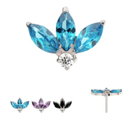 Invictus Titanium Threadless 3-Cluster Marquise with Clear Round CZ Fan Shape Top