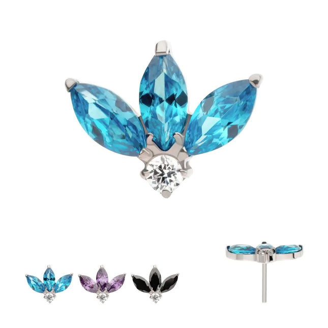 Invictus Titanium Threadless 3-Cluster Marquise with Clear Round CZ Fan Shape Top