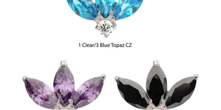 Invictus Titanium Threadless 3-Cluster Marquise with Clear Round CZ Fan Shape Top