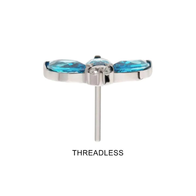 Invictus Titanium Threadless 3-Cluster Marquise with Clear Round CZ Fan Shape Top