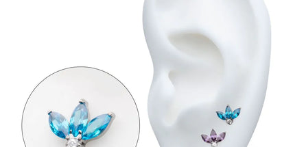 Invictus Titanium Threadless 3-Cluster Marquise with Clear Round CZ Fan Shape Top