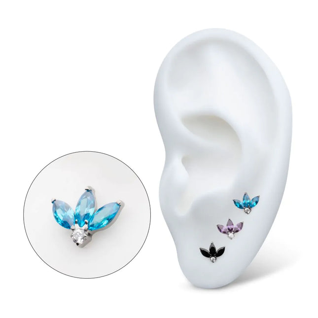 Invictus Titanium Threadless 3-Cluster Marquise with Clear Round CZ Fan Shape Top