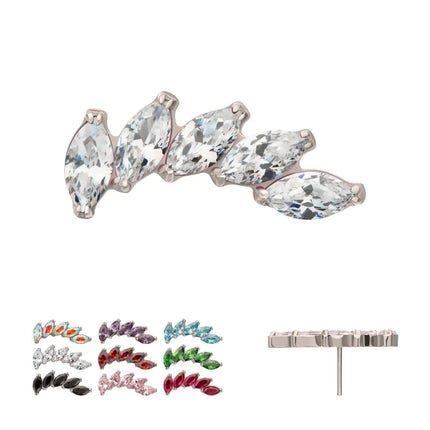 Invictus Titanium Threadless 5 Marquise Staggered Cluster Prong Gem Top