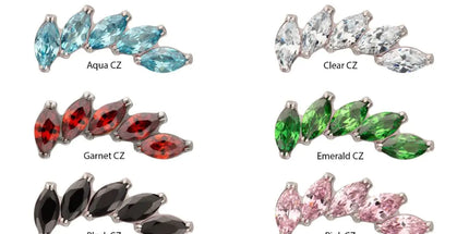 Invictus Titanium Threadless 5 Marquise Staggered Cluster Prong Gem Top