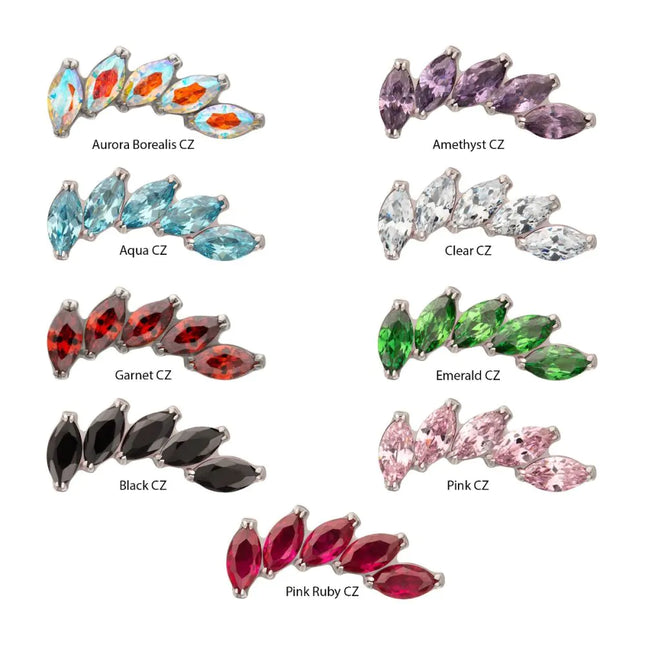 Invictus Titanium Threadless 5 Marquise Staggered Cluster Prong Gem Top