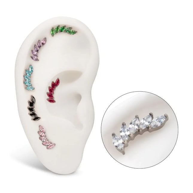 Invictus Titanium Threadless 5 Marquise Staggered Cluster Prong Gem Top