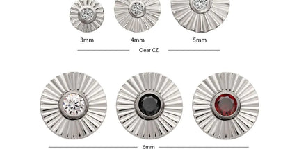 Invictus Titanium Threadless Radiant Corrugated Round with Bezel Gem Top