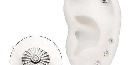 Invictus Titanium Threadless Radiant Corrugated Round with Bezel Gem Top