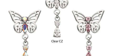 Invictus Titanium Threadless Butterfly Top with Prong Set 2-Gem Dangle