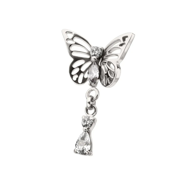 Invictus Titanium Threadless Butterfly Top with Prong Set 2-Gem Dangle