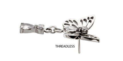 Invictus Titanium Threadless Butterfly Top with Prong Set 2-Gem Dangle