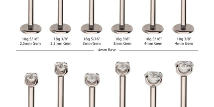 Invictus Titanium Threadless Labret with Prong Set CZ Top & 4mm Base