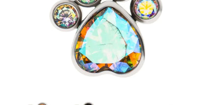 Invictus Titanium Threadless Bezel Heart & Round CZ Paw Top