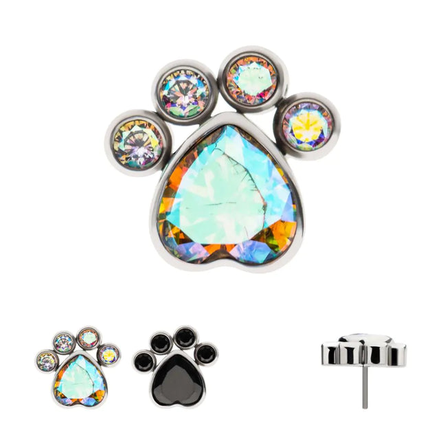 Invictus Titanium Threadless Bezel Heart & Round CZ Paw Top