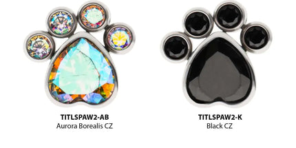 Invictus Titanium Threadless Bezel Heart & Round CZ Paw Top