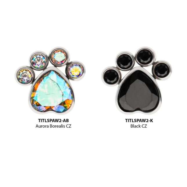 Invictus Titanium Threadless Bezel Heart & Round CZ Paw Top