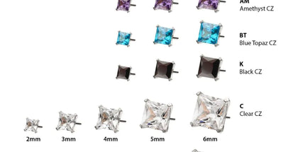 Invictus Titanium Threadless Flat Base Low Profile 4 Prong Princess Cut Gem Top