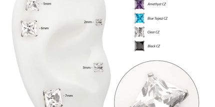 Invictus Titanium Threadless Flat Base Low Profile 4 Prong Princess Cut Gem Top