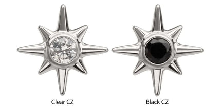 Invictus Titanium Threadless North Star Top with Bezel CZ Gem